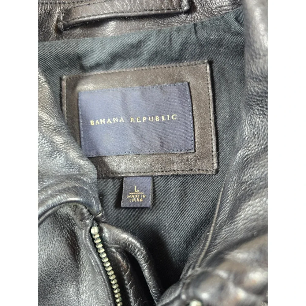 Vintage Banana Republic Leather Jacket Mens Large Black Heavy Thick Zip Classic